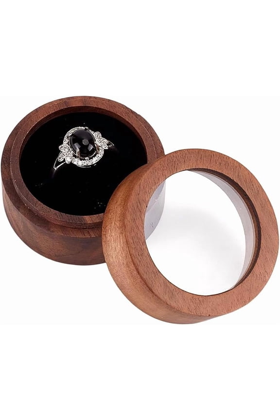 1Pc 1-Slot Wooden Ring Box Wedding Ceremony Wooden Ring Storage Case Transparent Cover Jewelry Storage Box with Black Velvet Inside for Valentine Wedding Engagement Gifts Black DIY