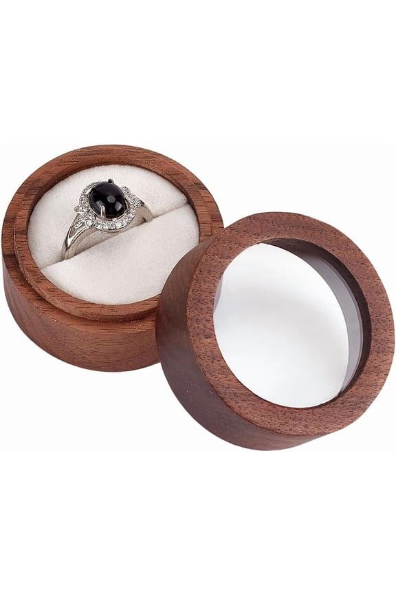 1Pc 1-Slot Wooden Ring Box Wedding Ceremony Wooden Ring Storage Case Transparent Cover Jewelry Storage Box with White Velvet Inside for Valentine Wedding Engagement Gifts White DIY