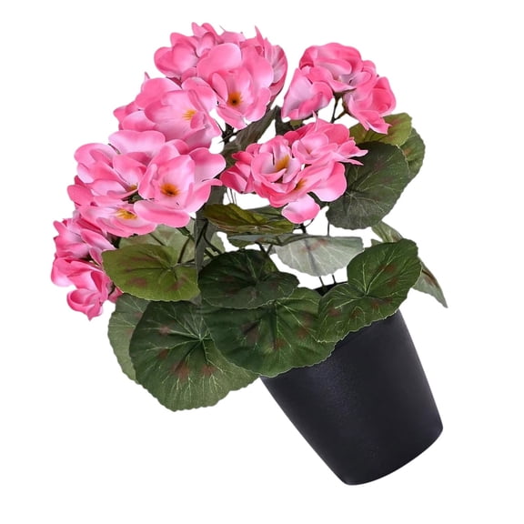 1Pc 10.2in Artificial Pink Geranium Potted Flower, Lifelike Silk Faux Plant in Black Pot for Window Sill Kitchen Table Decor