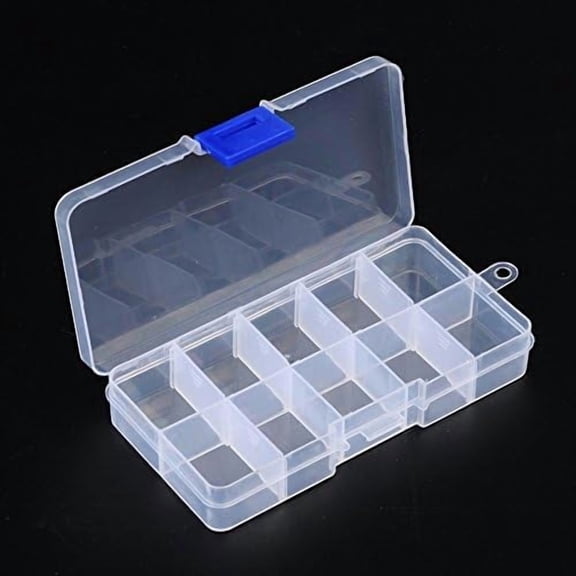 1Pc 10 Girds Plastic Grid Bead Containers Adjustable Dividers Boxes Rectangle Clear 13x7x2.3cm DIY