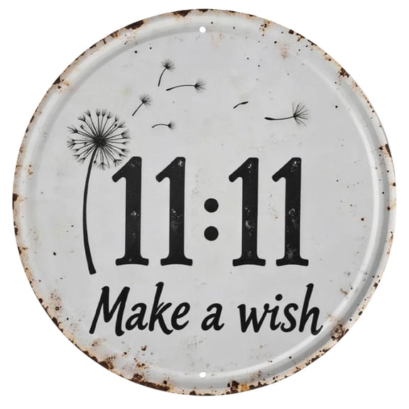 1Pc 11:11 Angel Number Metal Sign (10 Inch), Round Dandelion Manifestation Wall Decor, Rustic Farmhouse Tin Plaque for Bedroom