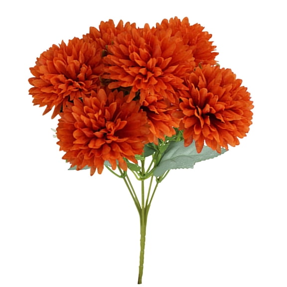 1Pc 12.2" Compact Fall Artificial Mums Bouquet, 2.8" Large Head Silk-Like Chrysanthemum Bush for Thanksgiving Table Mantel Decor, Vase Not Included, Terracotta Autumn Orange