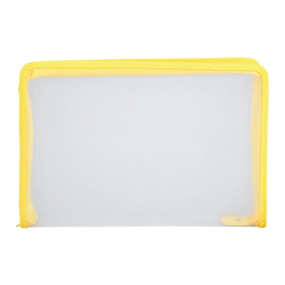 1Pc 13"x9" Letter Size Expandable Zipper Pouch Yellow, Plastic File Bag with 1.18" 3D Bottom and Fabric Trim