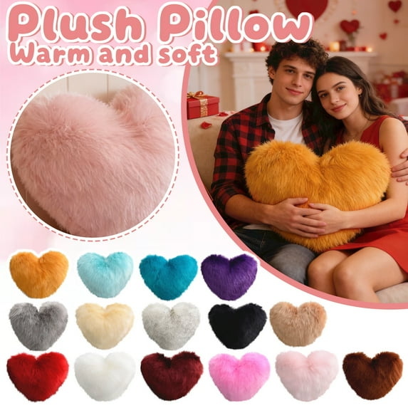 1Pc 15.7"×19.7" Valentine's Day Heart Throw Pillow, Faux Fur Colorful Throw Pillows, Heart Shaped Pillows for Living Room Bed Sofa Red (Pillowcase with Pillow Core)