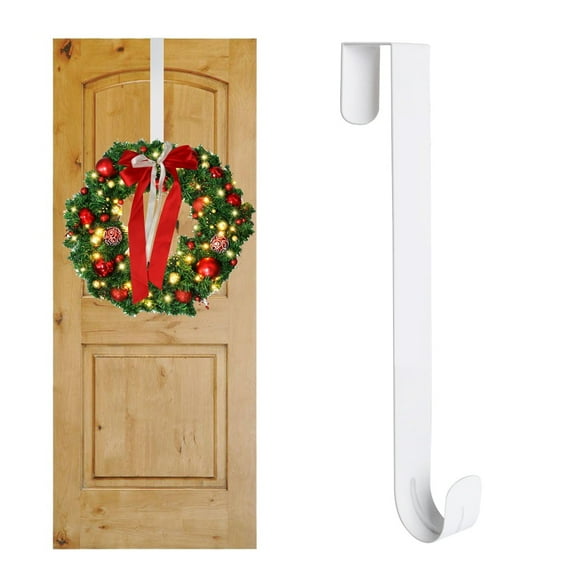 1Pc Adjustable Christmas Wreath Hanger for Front Door, 15inch Outdoor Wreath Hook, Over The Door Wreath Hanger for Xmas, White