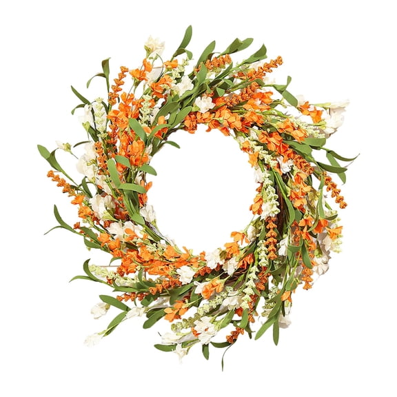1Pc 16.5" Front Door Wreath, Artificial Harvest Amber Gold Wildflower Wreath with Plastic Base, Everyday All Season Hanging Decor for Covered Porch Wall