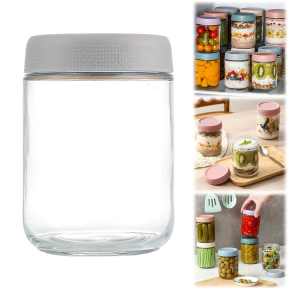 1Pc 16oz Glass Jars with Screw Lids,Glass Overnight Oats Jars,Kitchen Food Storage Containers for Snacks Yogurt Spice Sugar,Airtight BPA-Free Leak-Proof Meal Prep Jars for Chia Pudding,Yogurt,Snacks
