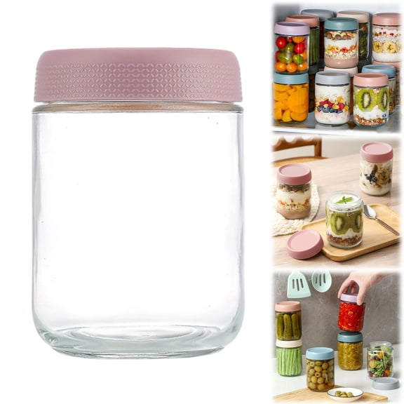 1Pc 16oz Glass Jars with Screw Lids,Glass Overnight Oats Jars,Kitchen Food Storage Containers for Snacks Yogurt Spice Sugar,Airtight BPA-Free Leak-Proof Meal Prep Jars for Chia Pudding,Yogurt,Snacks