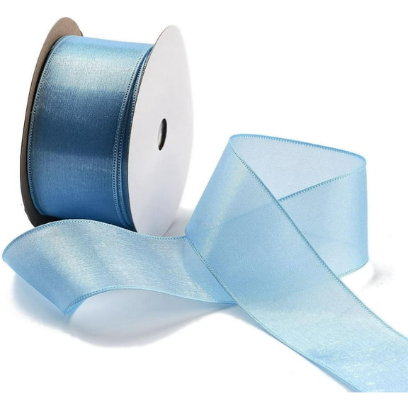 1Pc 18.29m Wired Satin Ribbon Fabric Ribbons Polyester Handmade Frayed Ribbon for Wedding Invitations Bridal Bouquets Gifts Wrapping Crafts Holiday Party Decorations Light Sky Blue