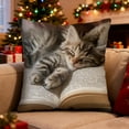 thumbnail image 1 of 1Pc 18X18In Cute Sleeping Cats And Book Pillowcase Short Pile Living Room Sofa Pillowcase Soft Cushion Cover, 1 of 6