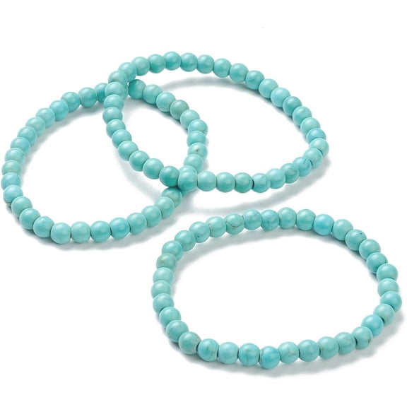 1Pc 2.1Inch Turquoise Beaded Bracelets Stone Beaded String Elastic Bracelet Jewelry Gifts Adjustable Handmade Dainty Chain Rope Link Paperclip Colorful DIY