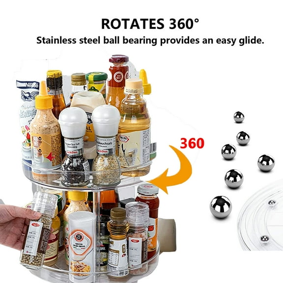 1Pc 2-Tier Large Lazy Susan Rotating Turntable Organizer, for Kitchen, Pantry, Cabinet, Dining Table, Fridge, Countertop，Vanity, Spinning Food Storage Container for Spices, Condiments, Clear