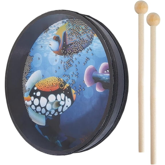 1Pc 201 Stainless Steel Wave Bead Ocean Drum with 2Pcs Round Head Wood Drumstick Blue 255x44mm handmade