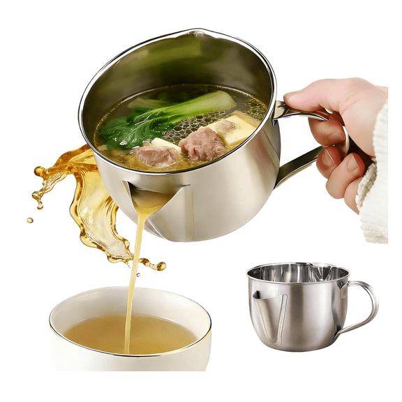 1Pc 2026 New Fat Separator with Dual Spout Design - 304 Stainless Steel, Gravy Separator & Fat Separators Jug, with Ergonomic Heat-Resistant Handle, Reusable, for Broth, Soup, Stew, Hot Pot
