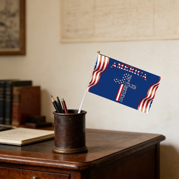 1Pc 250 Anniversary Usa Small Stick Flags American Anniversary Flag Handheld Flag for Outside 4Th Of July Independence Day Patriotic Signs Hand Held Flags for Room House Welcome Lawn Backdrop Parade