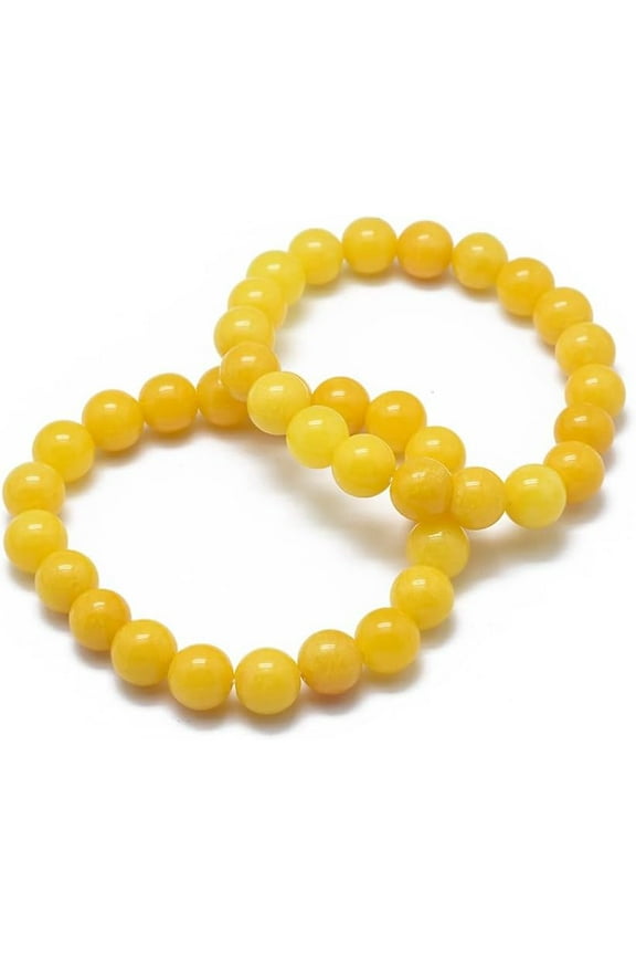 1Pc 2Inch Natural Yellow Jade Beaded Bracelets Stone Beaded String Elastic Bracelet Jewelry Gifts Adjustable Handmade Dainty Chain Rope Link Paperclip