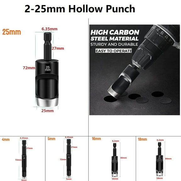 1Pc 2Mm-25Mm Leather Hole Punch Hex Shank Carbon Steel Adapter Electric Machine Hollow Punch For Belt And Leather Punching 2Mm Smile Home