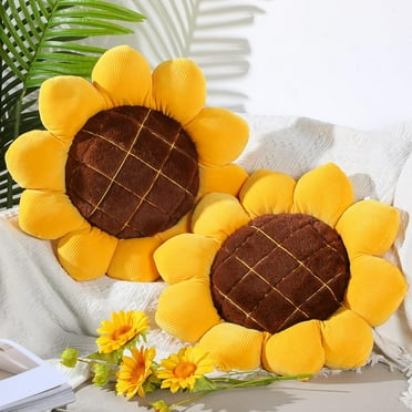 1Pc/2Pcs 3D Sunflower Flower Floor Pillow Seating Cushion Mat Sunflower Throw Pillow Yellow Sunflower Shaped Chair Pads Decorative Plush for Bed Car Couch Chair Sofa Office Girls Gifts