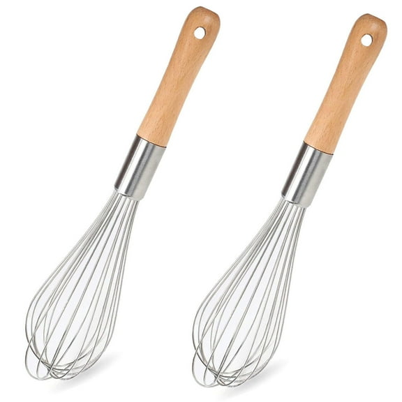 1Pc/2Pcs/3Pcs Classic Stainless Steel Wooden Handle Whisk | Perfect Whisking Size | Kitchen Whisk for Beating, Blending, Whisking, Stirring, Cooking, Egg, Flour , 12-Inch