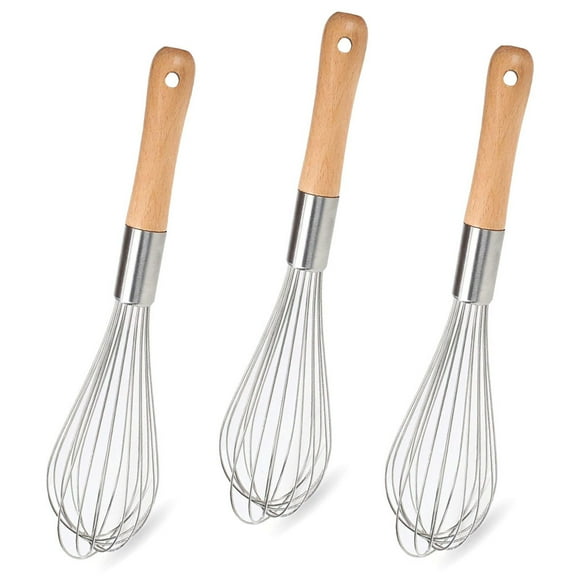 1Pc/2Pcs/3Pcs Classic Stainless Steel Wooden Handle Whisk | Perfect Whisking Size | Kitchen Whisk for Beating, Blending, Whisking, Stirring, Cooking, Egg, Flour , 12-Inch