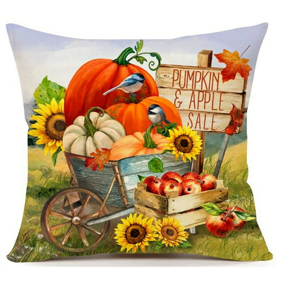 1Pc/2Pcs/4Pcs Fall Pillow Covers Pumpkin Autumn Harvest Throw Cushion Case Sunflower Truck Happy Fall Gnome Thanksgiving Pillows Cases Pumpkin Farm Decor for Couch Sofa Outdoor Home Decor, 18x18Inch