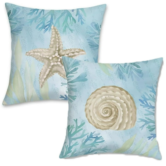 1Pc/2Pcs/4Pcs Ocean Beach Throw Pillow Covers Seahorse Turtle Starfish Coastal Outdoor Decorative Pillows Soft Velvet Cushion Cases for Couch Sofa Bed Home Decor,16X16inch/18x18inch/20x20inch