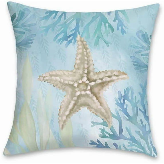 1Pc/2Pcs/4Pcs Ocean Beach Throw Pillow Covers Seahorse Turtle Starfish Coastal Outdoor Decorative Pillows Soft Velvet Cushion Cases for Couch Sofa Bed Home Decor,16X16inch/18x18inch/20x20inch