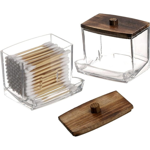 1Pc/2Pcs 7OZ Cotton Swab Pads Holder, Q-tip Cotton Buds Ball Dispenser, Bathroom Containers Canister Organizer, Clear Apothecary Jar for Storage