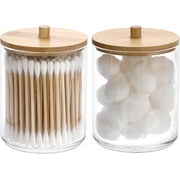 1Pc or 2Pcs Acrylic Q-Tip Holder Dispenser with Lid Clear Plastic Bathroom Canisters Square Apothecary Jar Cotton Swab and Ball Storage Organizer for Cotton Round Pads, Floss
