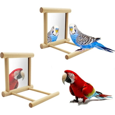 1Pc/2Pcs Bird Parakeet Mirror for Cage, Parrot Perch Stand,Wooden Hummingbird Swing Toy,Parakeet Accessories