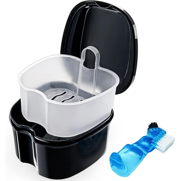 1Pc/2Pcs Denture Case Dental Case, Denture Bath Box Cleaning with Brush, Strainer Basket and Lid Waterproof