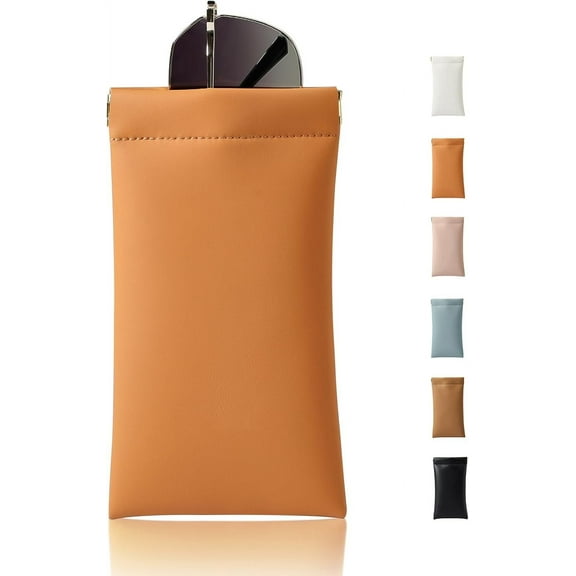 1Pc/2Pcs Squeeze Top Sunglass Case, Soft Leather Eyeglass Glass Case Travel Large Sunglasses Pouch, 7.3X3.8Inch