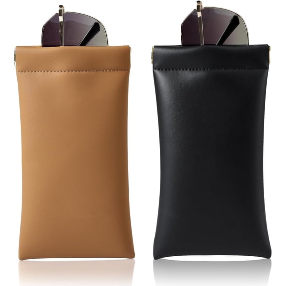 1Pc/2Pcs Squeeze Top Sunglass Case, Soft Leather Eyeglass Glass Case Travel Large Sunglasses Pouch, 7.3X3.8Inch