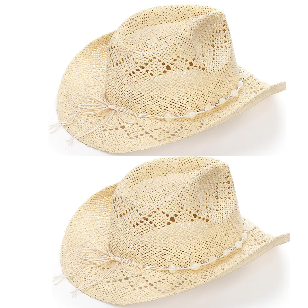 1pc Ladies\' Hollow Out Woven Straw Hat In Beige With Western Style Boho 1pc Ladies main image 2