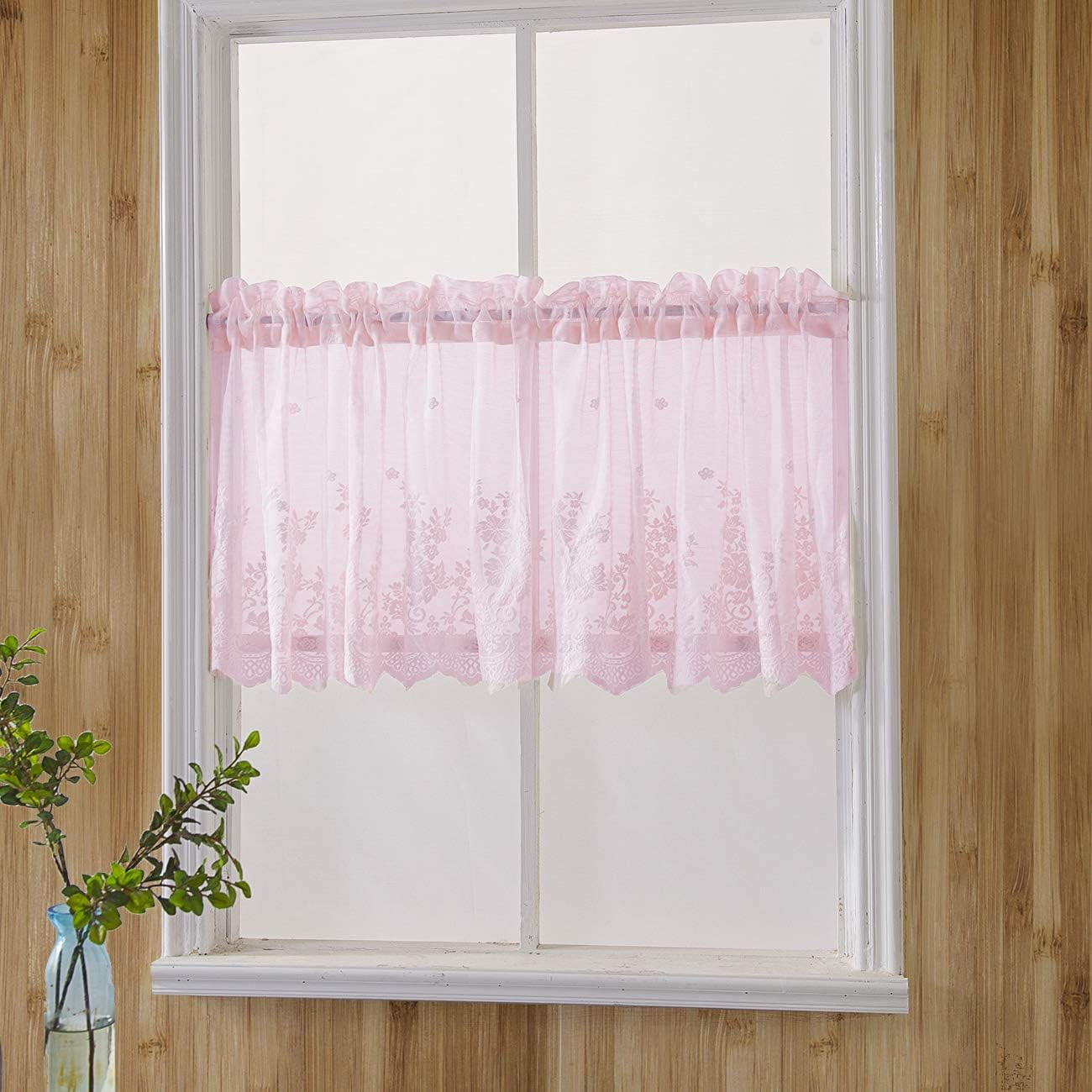 Window Lace 1Pc/ 2pcs Lace Valances for Windows, Lace Floral Embroidered Semi Sheer ...