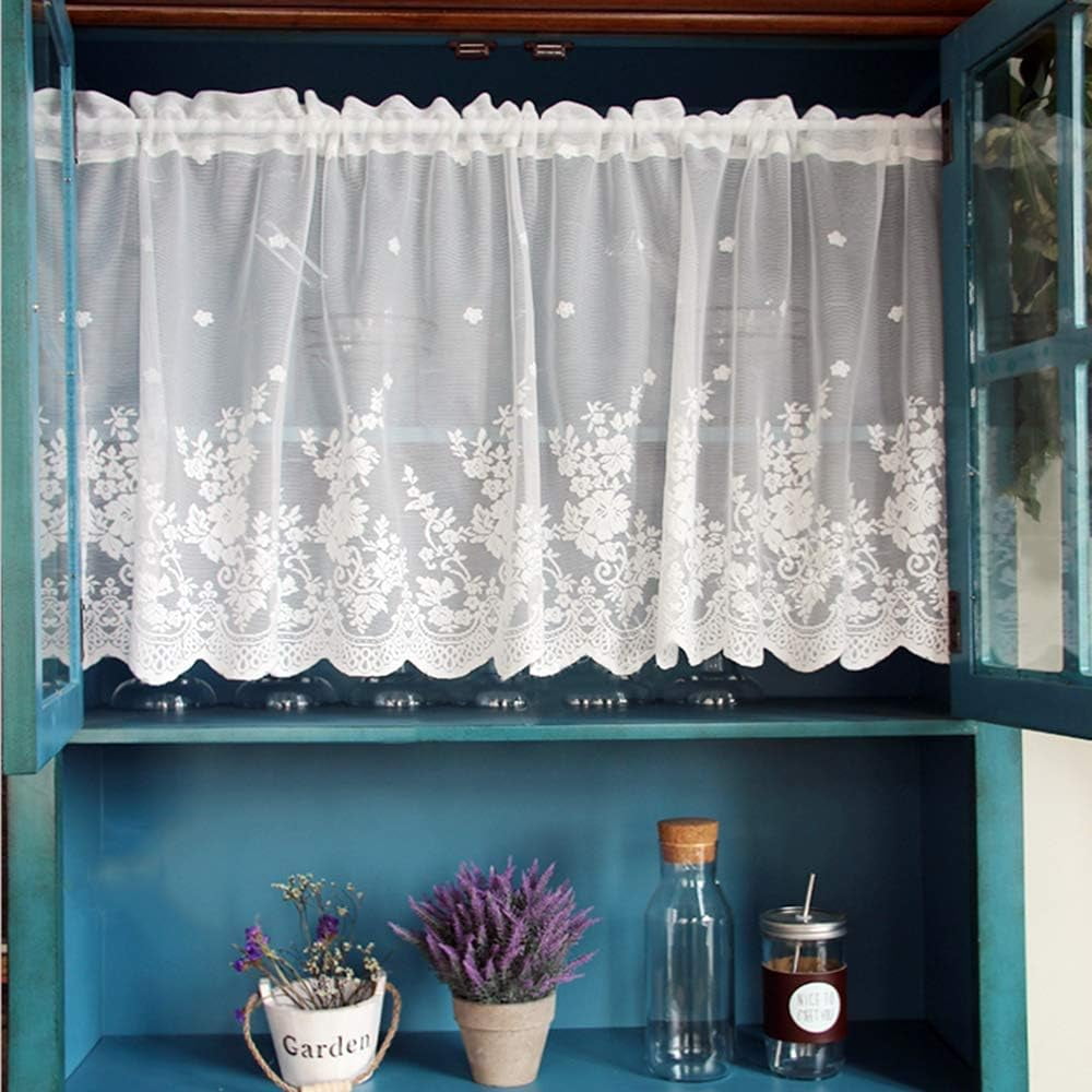 Window Lace 1Pc/ 2pcs Lace Valances for Windows, Lace Floral Embroidered Semi Sheer ...