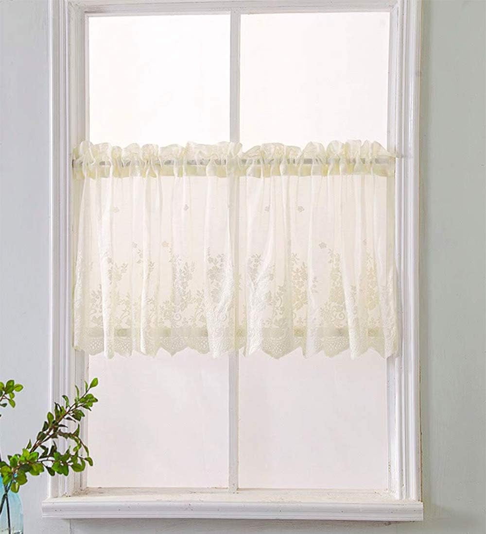 Window Lace 1Pc/ 2pcs Lace Valances for Windows, Lace Floral Embroidered Semi Sheer ...
