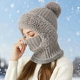 thumbnail image 1 of 1Pc 3 in 1 Beanie Hat for Women - 3 in 1 Beanie Hat with Scarf and Mask,Women's Knit Beanie Hat Plush Lined Winter Ski Windproof Scarf Mask Set,Snow Caps Plush Earmuff Skull Hats with Pompom,Grey, 1 of 8