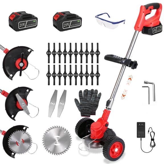 1Pc 3 In 1 Electric Cordless Grass Wacker For Spring Battery Powered Grass Trimmer With Wheels Adjustable Head Extendable Length Rechargeable Lightweight Lawn Trimmer With 2Pcs 2500mAh Batteries