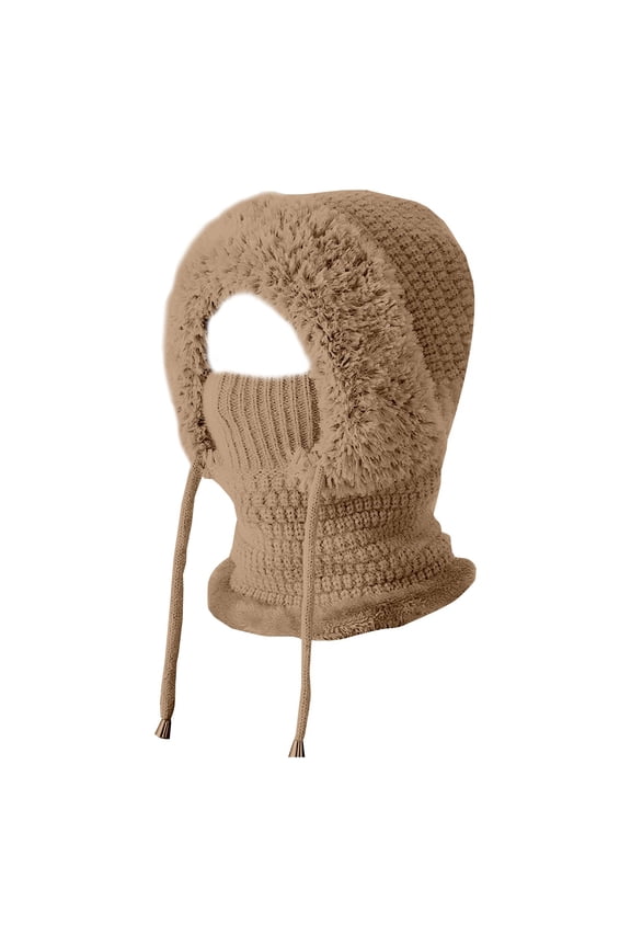 1Pc 3 in 1 Winter Hat for Women,Balaclava Ski Mask,Women's 3-in-1 Beanie Hat with Scarf & Mask,Winter Balaclava Pullover Knitted Hat,Womens Knit Beanie Hat Plush Lined Winter Scarf Mask Set ,D,9x14"