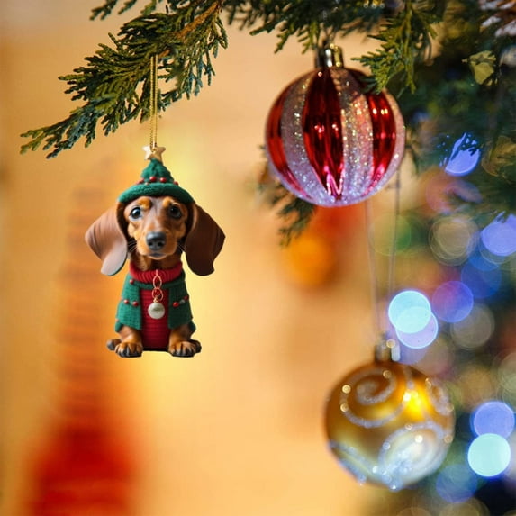 1Pc 3.14In Acrylic Christmas Dachshund Ornaments,Adorable Sausage Dog Pendant,Hanging Animal Christmas Decorations for Tree,Home,Winter Party,Holiday Party,Dachshund Dog Tree Decorations