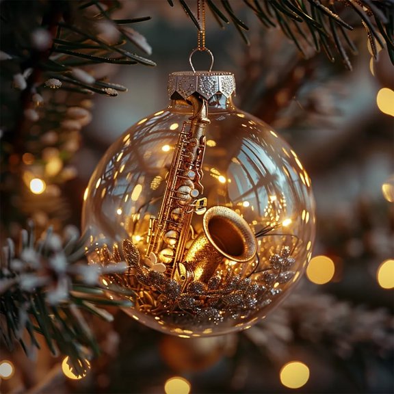 1Pc 3.15In Transparent Ball Transparent Christmas Ball- Music Christmas Ornaments,Music Ornaments,Snow Scene Ball Hanging Loop Guitar Piano,Clear Christmas Ball,Christmas Tree Ornaments