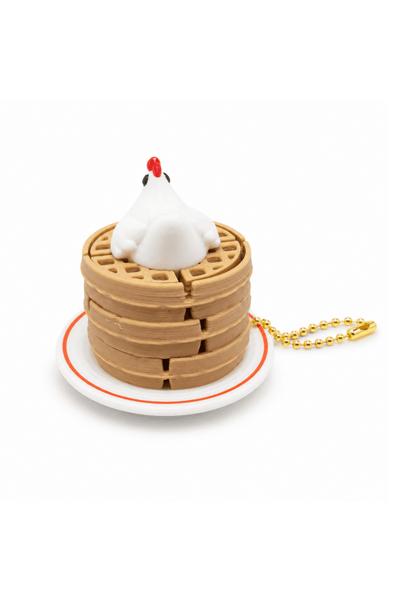 1Pc 3.8cm Realistic Waffle Clicker Keychain, 3D Printed Cute Food Charm, Portable Anxiety Relief Bag Decor