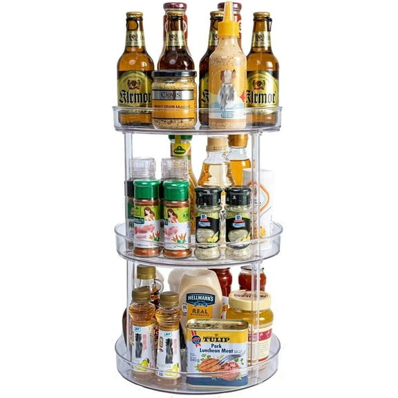1Pc 3-Tier Large Lazy Susan Rotating Turntable Organizer, for Kitchen, Pantry, Cabinet, Dining Table, Fridge, Countertop，Vanity, Spinning Food Storage Container for Spices, Condiments, Clear