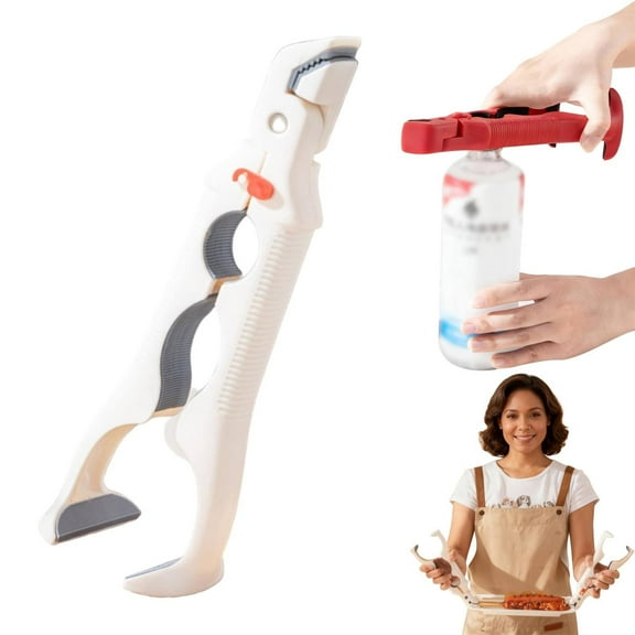 1Pc 3-in-1 Hot Plate Gripper,Multi-Purpose Hot Plate Grabber Tongs with Lock for Open the Bottle Can,Pots,Hot Bowl,Plates,Cast Iron Pots,Microwaves,Kitchen Anti Slip Clip Upgraded Silicone Clip,White