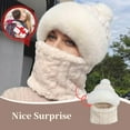 thumbnail image 1 of 1Pc 3-in-1 Knitted Beanie Hat with Scarf and Mask,Winter Knitted Balaclava Hood with Mask Scarf Ear Muffs Pompom Plush Lined Snow Caps,Winter Warm Plush Elastic Ski Mask Face Cover Beanie Hat,Beige, 1 of 9