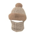 thumbnail image 1 of 1Pc 3-in-1 Knitted Beanie Hat with Scarf and Mask,Winter Knitted Balaclava Hood with Mask Scarf Ear Muffs Pompom Plush Lined Snow Caps,Winter Warm Plush Elastic Ski Mask Face Cover Beanie Hat,Khaki, 1 of 9