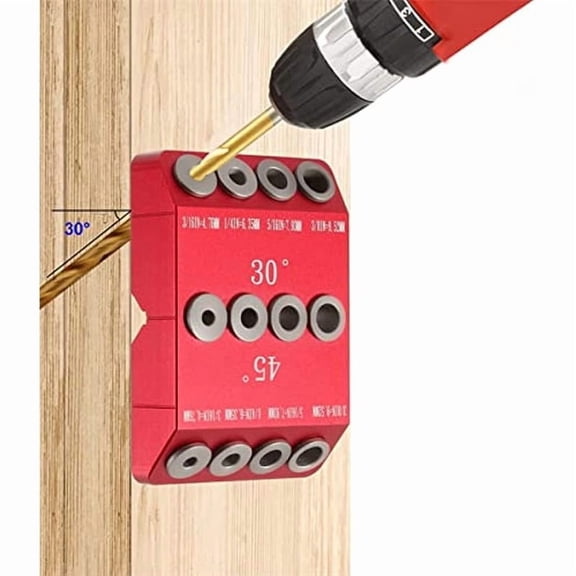 1Pc 30/45/90 Degree Metal Drill Guide Jig, Red Aluminum Angled Drill Kit for Wood Post, Lag Screw, Railing, Deck, Stair Handrail, Durable All-Metal Construction