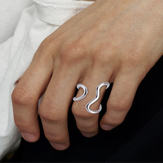 1Pc 304 Stainless Steel Cuff Rings Line Design Stainless Steel Color ...