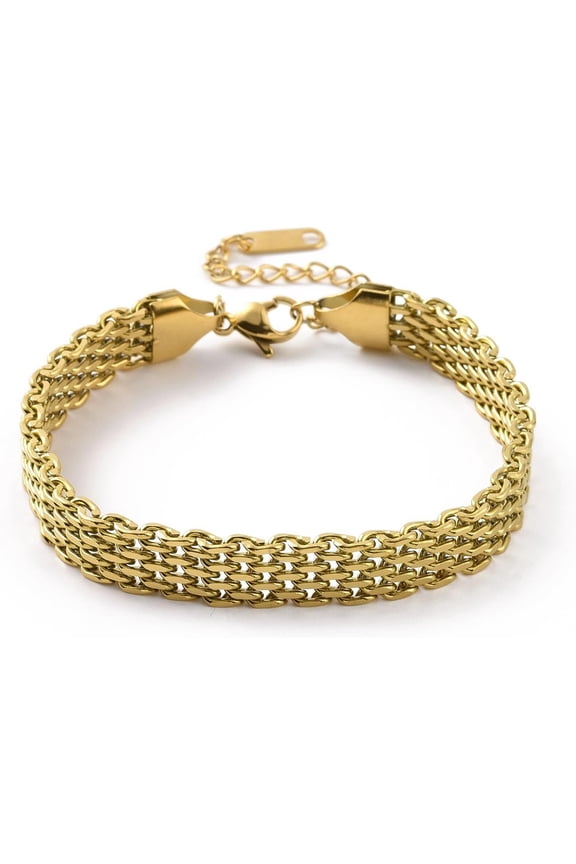 1Pc 304 Stainless Steel Mesh Chain Bracelet for Men Women Golden 6-7/8 inch(17.4cm)